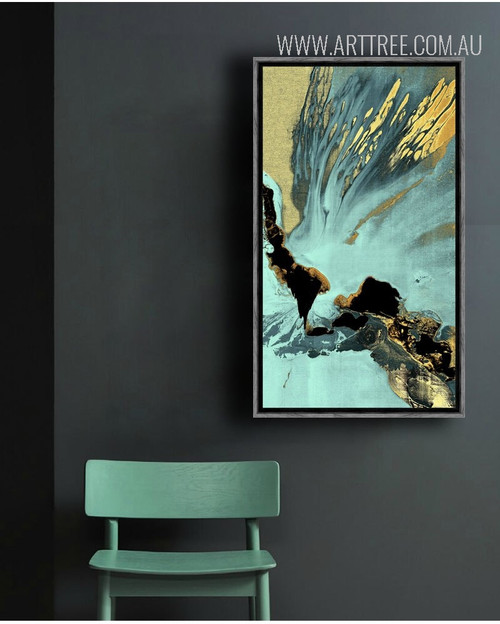 Abstract Golden Blue Splash Style Canvas Print