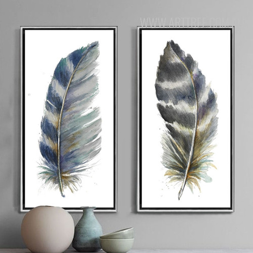 Blue and Grey Bird Feathers Painting Prints