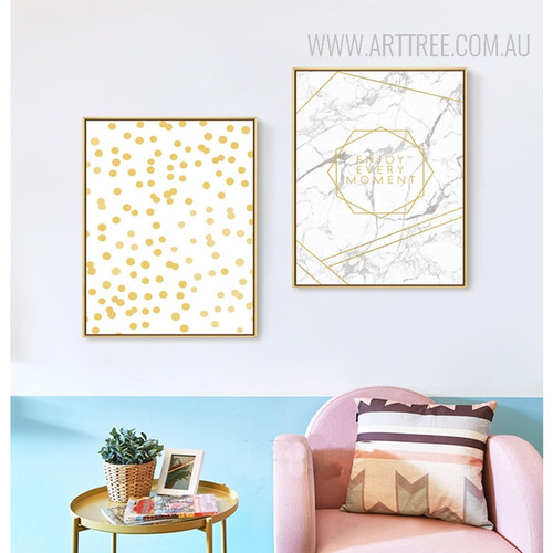 Geometric Dots, Enjoy Every Moment Golden Dots Canvas Prints