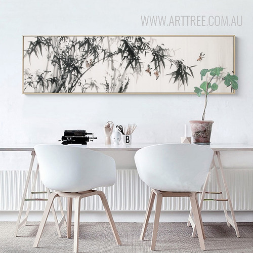 Black and White Bamboo Tree and Birds Canvas Print