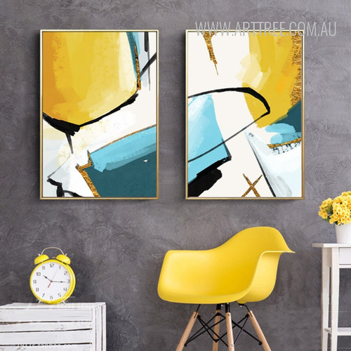 Abstract Yellow Painting Print Set