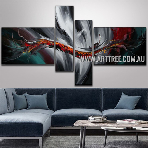 Colored Abstract Wave Modern Handmade 4 Piece Split Canvas Art For Room Getup