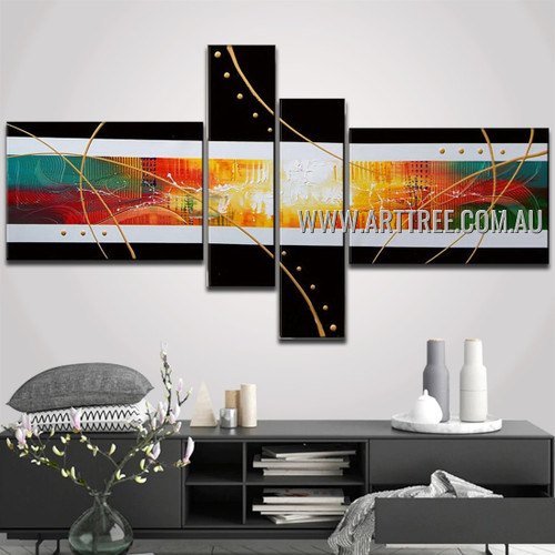 Colorful Striped Abstract Handmade 4 Piece Split Wall Painting For Room Tracery
