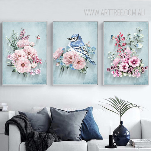 Pink Peony Flowers with Humming Bird Print Set