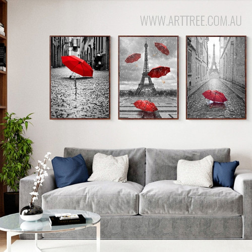Paris Eiffel Tower Red Umbrella Canvas Painting Prints