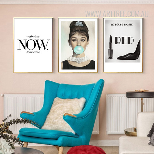 Yesterday Now Tomorrow British Actress Audrey Hepburn Le Rouge Baiser Art