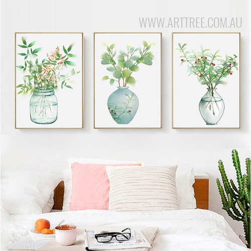 Green Plants in Vase Watercolor Prints