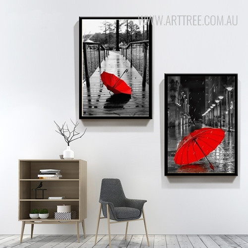 Red Umbrella in City 2 Piece Canvas Prints