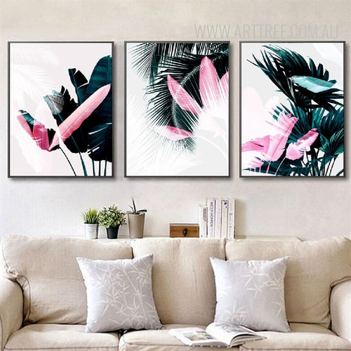 Europe Fashion Green Leaf Pink Feather Canvas Painting Prints