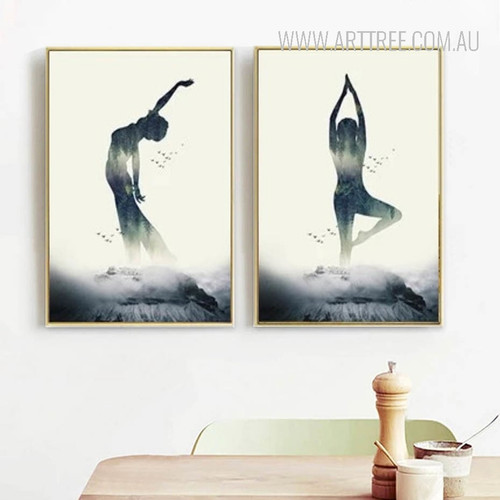 Abstract Lady Yoga Postures Digital Art Prints