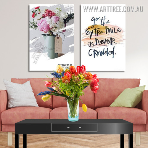 Wonderful Moment Quote Floral Modern Framed Artwork Image Two Piece Wall Art Set Canvas Prints For Living Room Design

