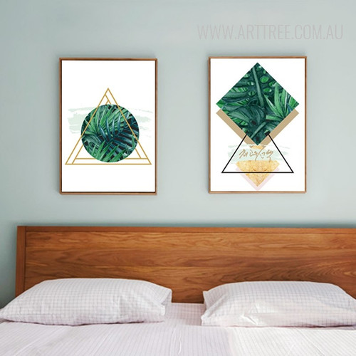 Abstract Green Leaves Triangles Circles Geometric Canvas Art