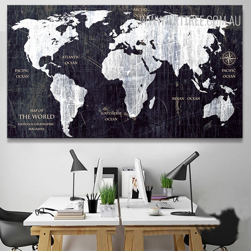 World Map Black and White Art