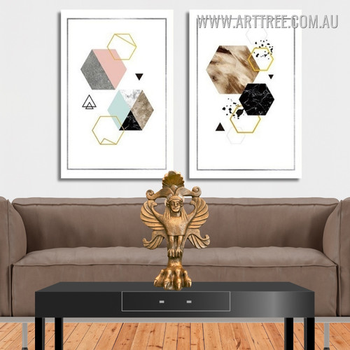 Geometric Pattern Hexagons Abstract Modern Framed Artwork Photo 2 Piece Large Wall Art Canvas Prints For Home Decor Online