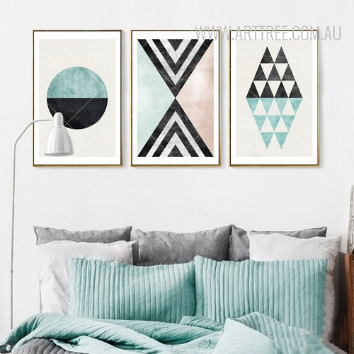 Vintage Geometric Pattern Triangles Circle Wall Art Set