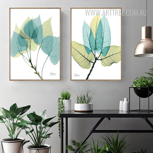 Beautiful Blue Green Leaves Rolled Canvas Prints