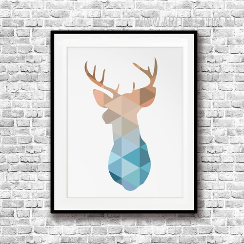 Mint and Coral Deer Head Animal Geometric Art