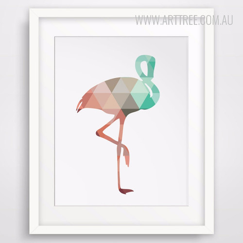 Mint and Coral Flamingo Bird Art Style Geometric Canvas Print