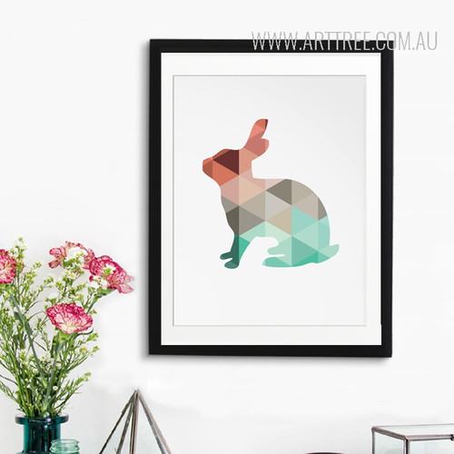 Mint and Coral Rabbit Animal Canvas Print Style Geometric Art