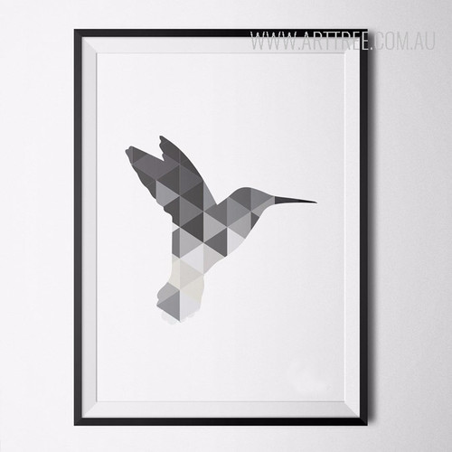 Grey Humming Bird Art Geometric Triangles Print