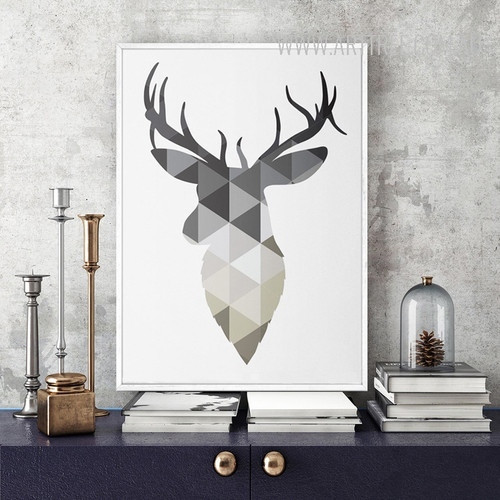 Grey Geometric Deer Scandinavian Print