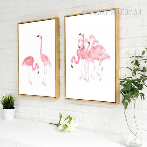 Modern Pink Flamingo Birds Set