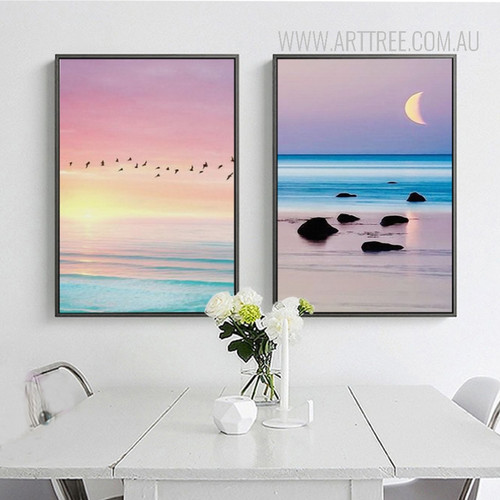 Beautiful Flamingo Bird Sunrise Sunset Landscape Art