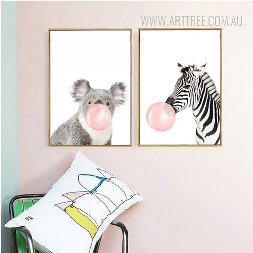 Lovely Koala Pes Zebra Animals Blowing Bubbles 2 Piece Canvas Prints