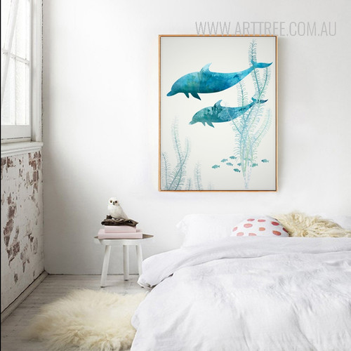 Blue Dolphins in Ocean Digital Painting