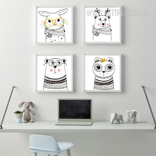 Nordic Cute Animals Rabbit Bear Design Scandinavian Art