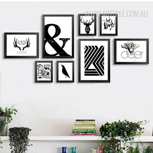 Black and White Ampercent Abstract Fish Tree Crow Deer Antlers Canvas Prints