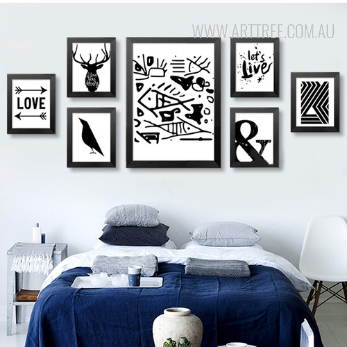 Black and White Ampercent Abstract Fish Tree Crow Deer Love Canvas Prints