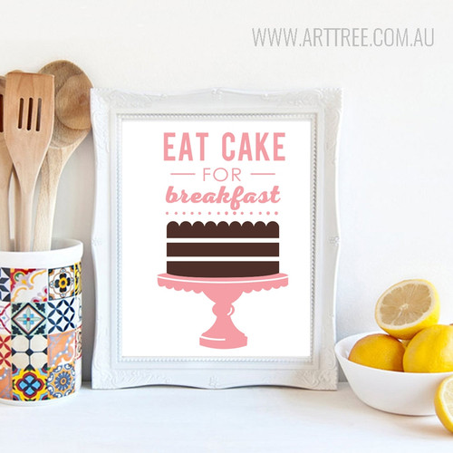 Pink Eat Cake for Breakfast Words Design Canvas Print