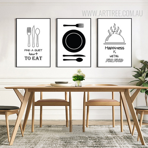 Find a quiet heart to eat happiness is waiting for food Kitchenware Quotes Prints