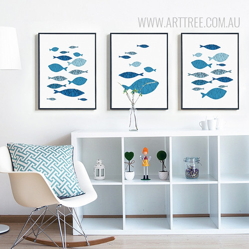 Blue Fishes Nordic Canvas Wall Art Set