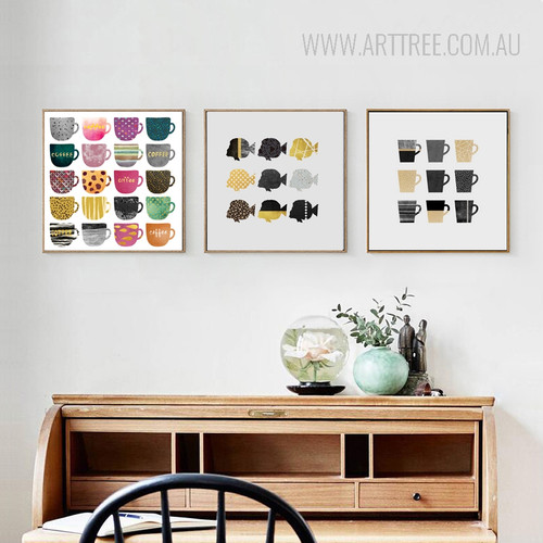 Abstract Multicolor FlatFish Shoal Coffee Mugs Cups Kitchen Decor Prints