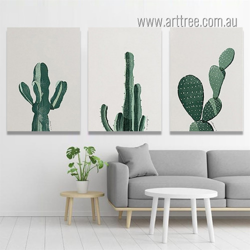 Abstract Watercolor Green Cactus Contemporary Botanical Art Stretched Framed Painting Image 3 Piece Abstract Wall Art Print For Room Decor