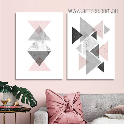 Creative Abstract Geometric Triangles Nordic Artwork Photo Stretched Framed 2 Piece Canvas Wall Art Prints For Wall Decoration