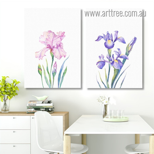 Hued Iris Floral Botanical Nordic Painting Image Framed Stretched 2 Piece Wall Decor Set Prints For Wall Finery