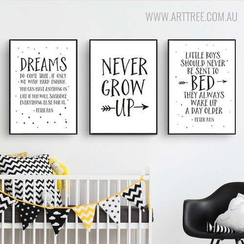 Never Grow Quotes Inspirational Scandinavian Nordic Painting Canvas Print for Nursery Room Decor