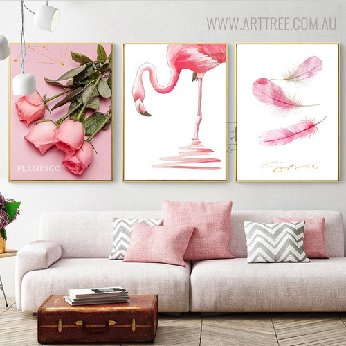 Flamingo Bird Floral Modern Painting Print for Living Room Decor