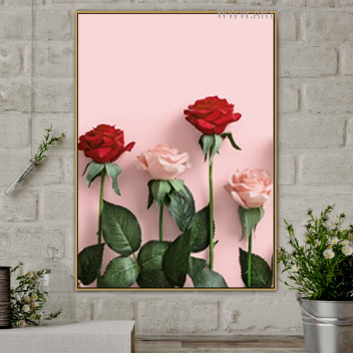 Red Pink Rose Modern Floral Painting Print for Room Wall Getup