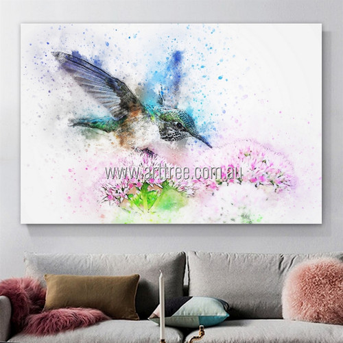 Flying Hummingbird Floral Bird Heavy Texture Artist Handmade Modern Stretched Canvas Wall Art Painting For Office Decor