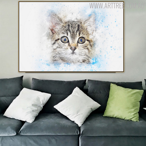 Cat Face Abstract Animal Handmade Oil Painting for Living Room Decor