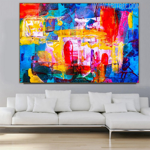 Red Blue Shade Abstract Oil Portmanteau for Living Room Wall Decoration