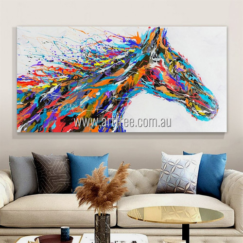 Horse Face Abstract Animal Modern Artist Handmade Heavy Texture Stretched Canvas Wall Art Painting For Diy Room Decor