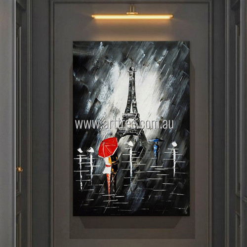 Eiffel Tower Night Modern Cityscape Heavy Texture Palette Knife Art Artist Handmade Stretched Canvas  Acrylic Painting For Diy Room Decor