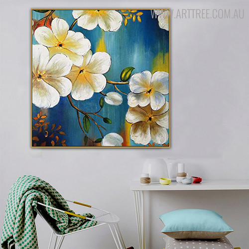 Plumeria Floral Modern Bold Texture Handmade Oil Likeness on Canvas for Room Wall Ornamentation