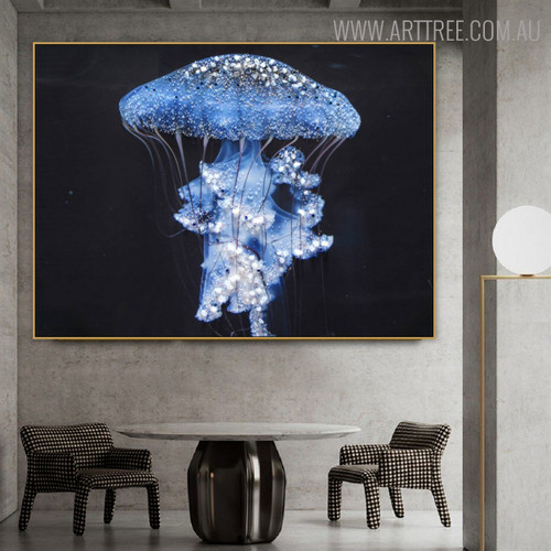 Glowing Jellyfish Animal Modern Seascape Bold Texture Canvas Vignette for Room Wall Getup