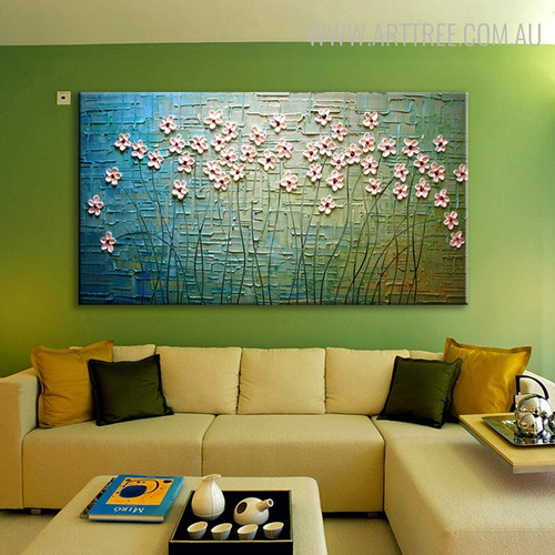 Pink Flowers Abstract Floral Palette Knife Painting for Wall Decoration